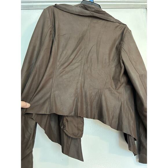 Neumann Marcus Brown Leather Open From Cascade Ruffle Zippered Sleeves - Picture 8 of 13